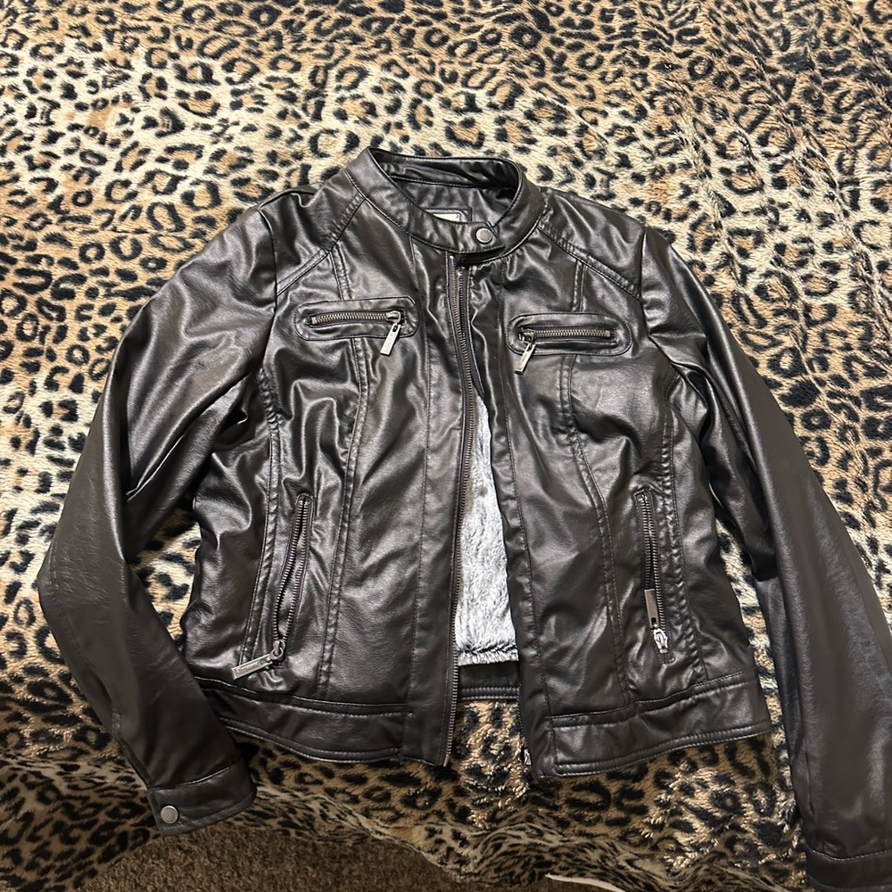 Faux Leather Moto Jacket - Black